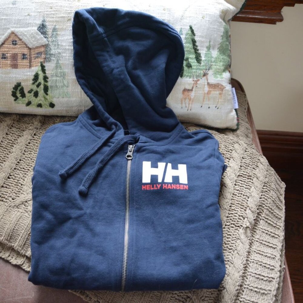 EUC Helly Hansen HH logo full zip (597 Navy) hoodie 2.0 Size Small